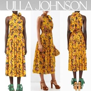 ULLA JOHNSON Maya halterneck silk-crepe de Chine midi dress sz 14 NWT 751$